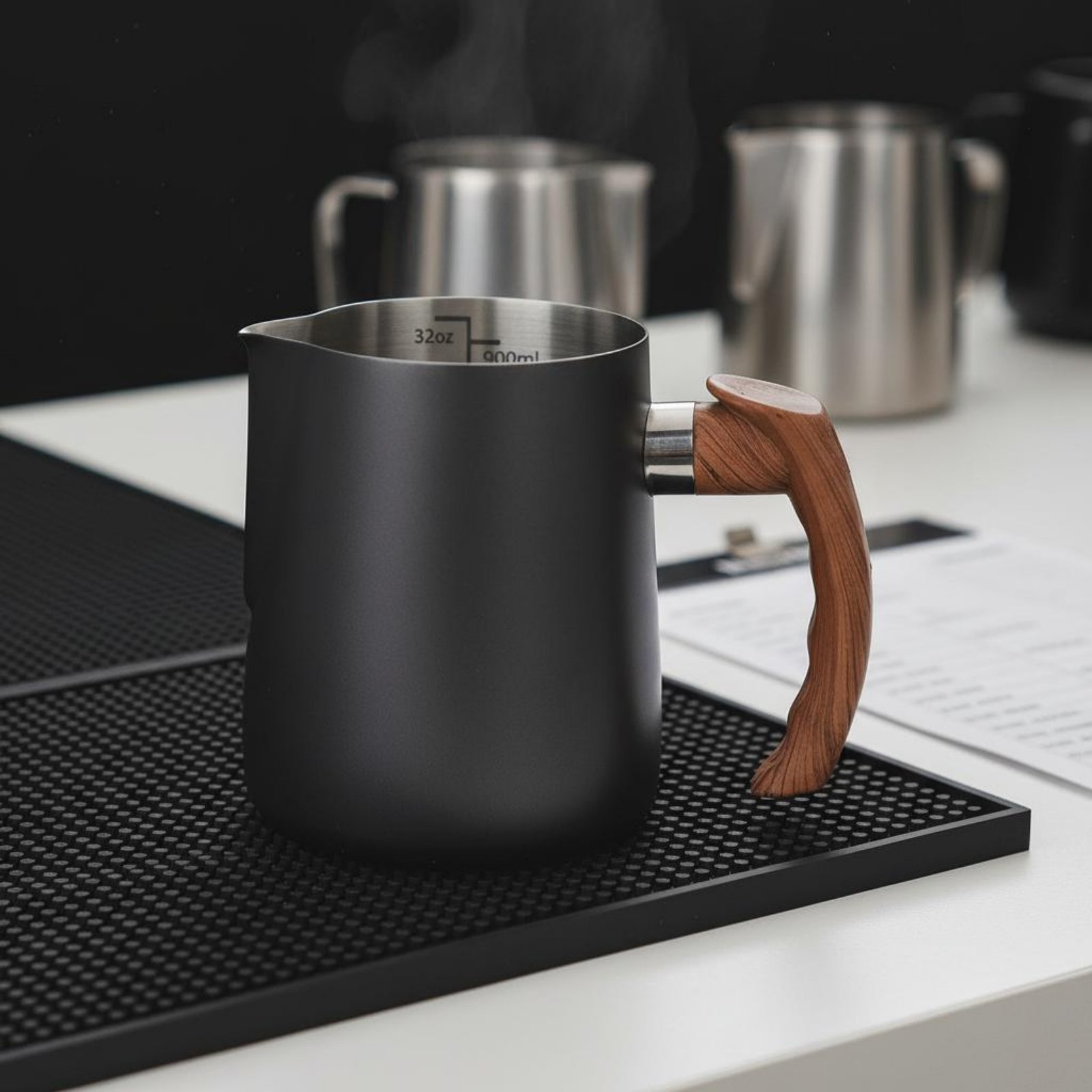 Latte Art Jug with Wooden Hand - Milk Steaming Pitcher ulasan dan harga